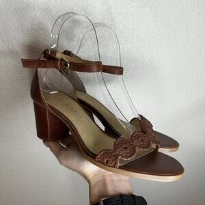 Jack Rogers Lauren Brown Ankle Strap Mid Heel leather sandals WOMENS 8